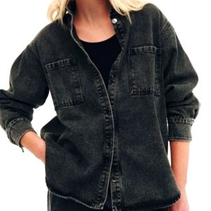 Denim Oversized Cargo Shirt Jacket